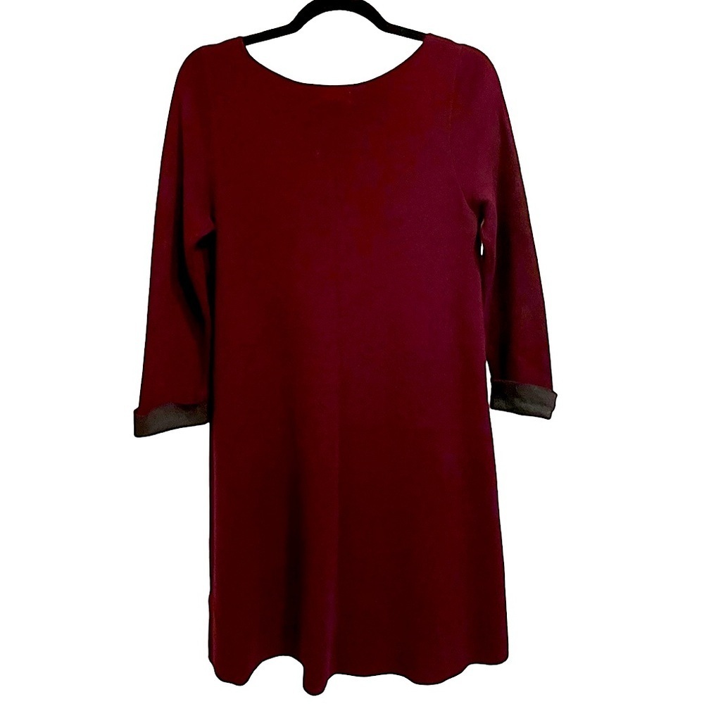 Artisan NY Wine Burgundy Sweater Dress 3/4 Cuffed Sleeves Gray Interior Size M - Picture 2 of 7